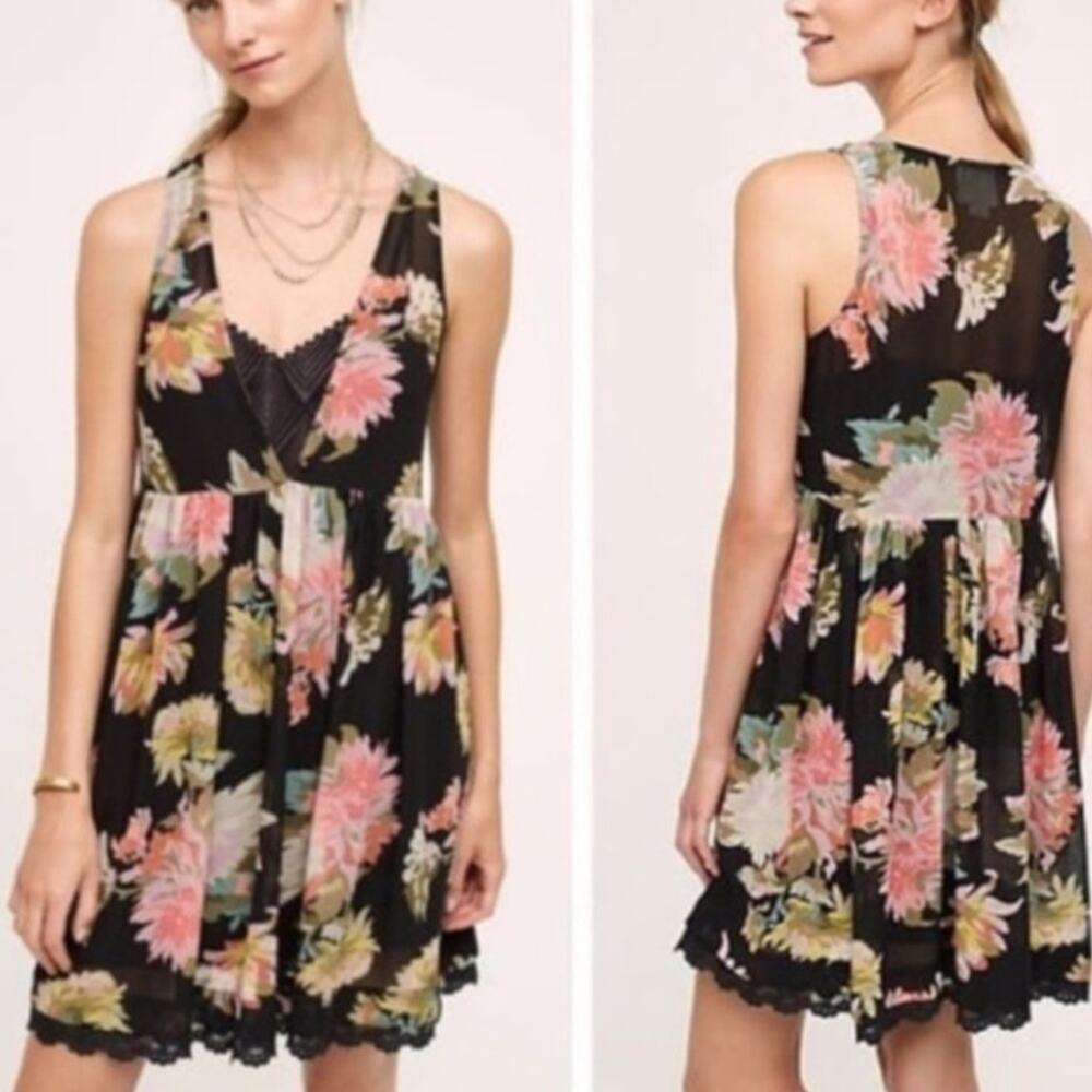 Anthropologie Black Floral Babydoll Dress - Picture 5 of 12